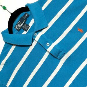 Polo Ralph Lauren Mens XL Mesh Blue & White Striped‎ Polo Shirt Excellent